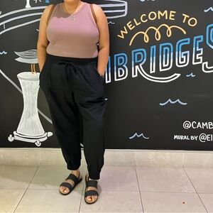 High Rise Woven Ankle Jogger Pants